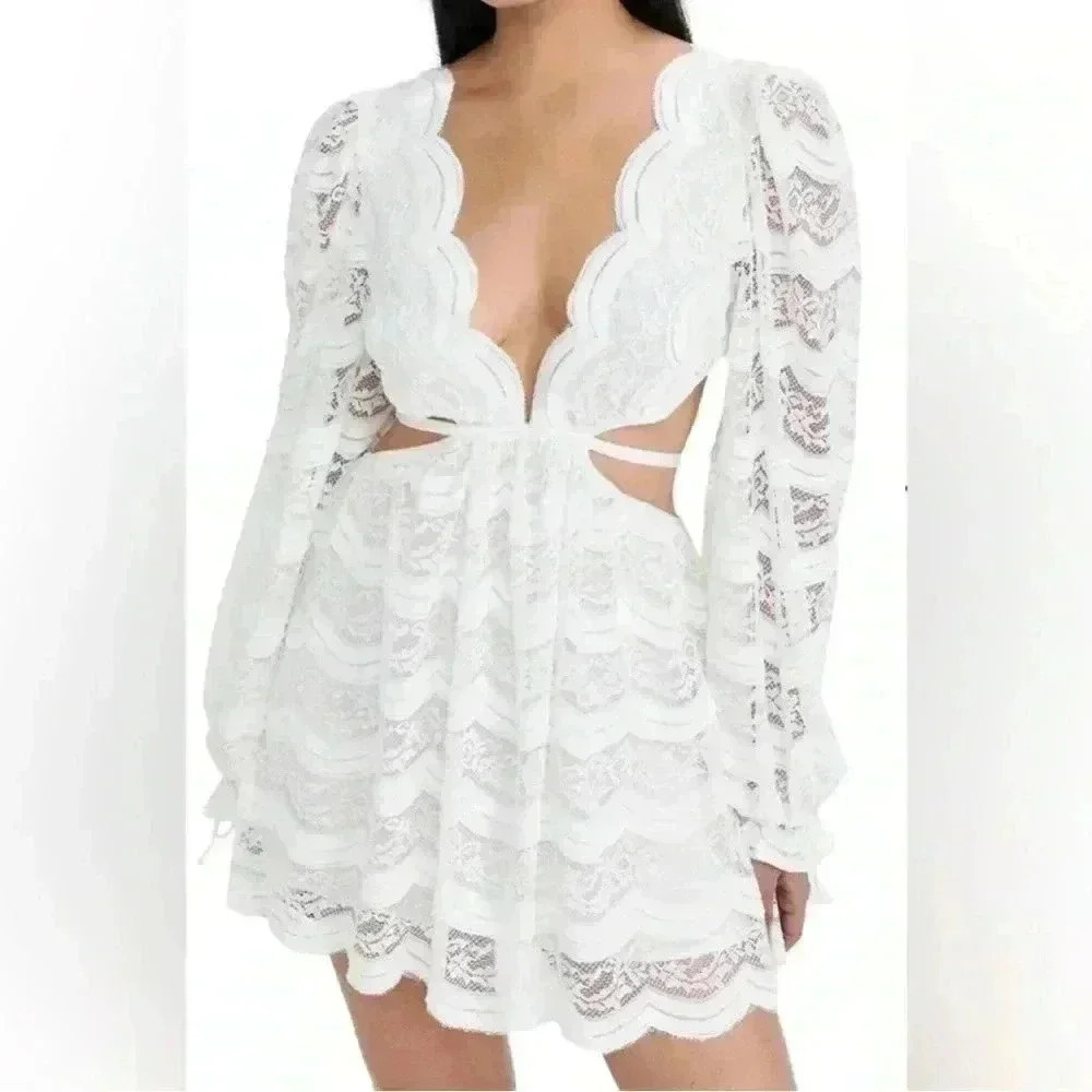 For Love and Lemons Long Sleeve Mimi Dress White Size XL- B02 - Picture 12 of 13